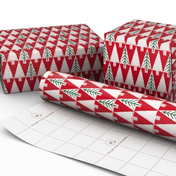 Hallmark Wrapping Paper Christmas Triangle Trees 22.5 sq ft Roll Holiday Gift - Picture 4 of 5